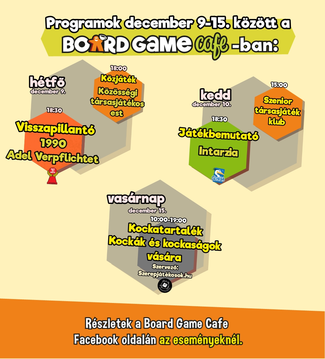 Események a Board Game Cafe-ban december 2 és 8  között